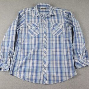 INC International Concepts Shirt Mens Large Western Pearl Snap Plaid Long Sleeve